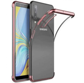 Луксозен силиконов гръб ТПУ прозрачен Fashion за Samsung Galaxy A30s A307F златисто розов кант